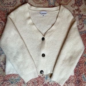 GANNI V-neck ribbed white cardigan